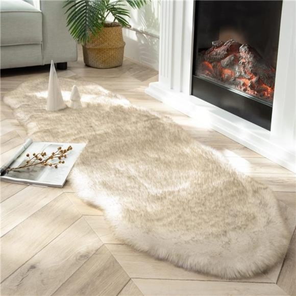 Ultra Soft Faux Fox Fur Rug White Brown Fluffy Area Rug, Carpets Fluffy Rug - Picture 1 of 7
